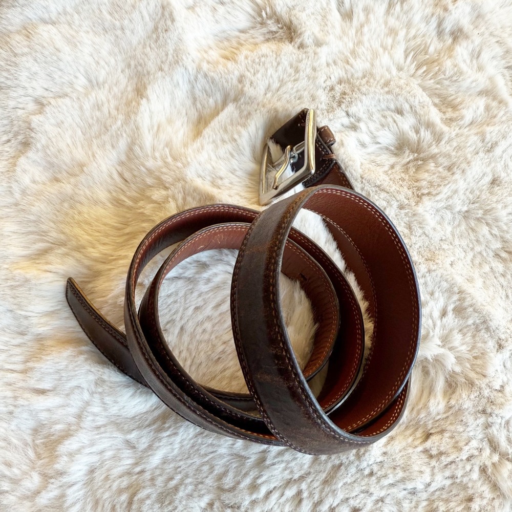COACH Mens Dark Brown Leather Belt‎ Silver Buckle Size 40 100cm Distressed City